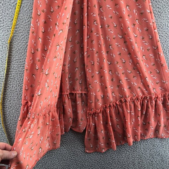 Haute Project Top Women Large Pink Floral Midi Prairie Sleeveless Kimono Open - Picture 8 of 13